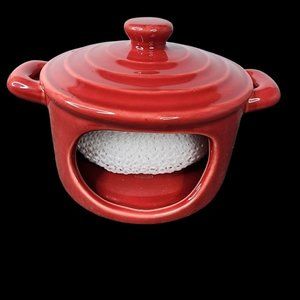 In the Kitchen Series Red Pot Scrubby Holder White Sponge